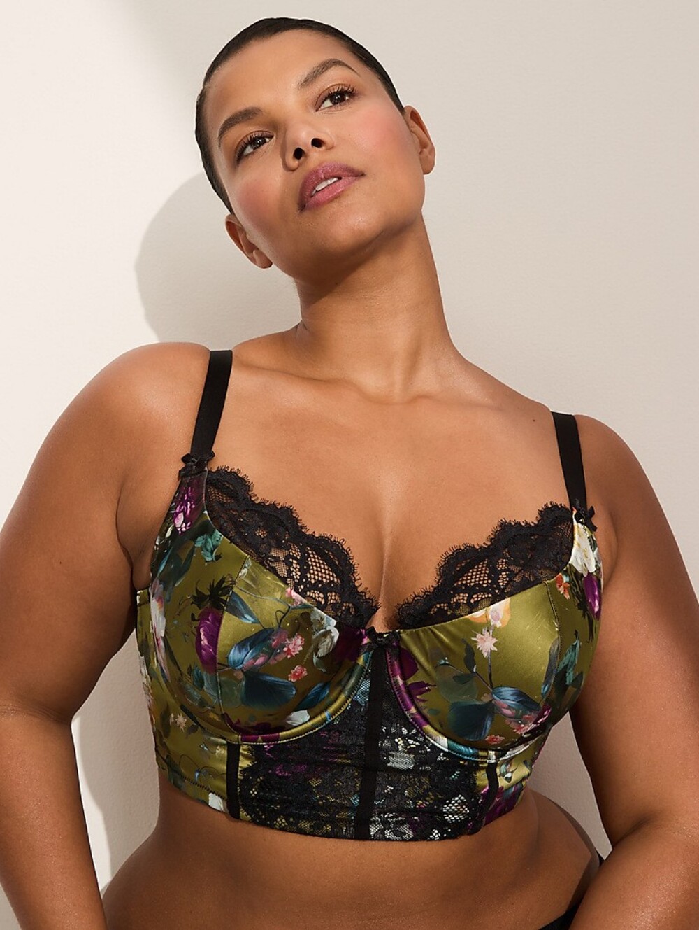 Cacique Stretch Satin French Balconette Longline Bra Floral Sz 42C New $67